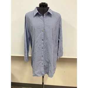 Women's Jones New York Signature Blouse Shirt Sz XL Blue White Gold Accents